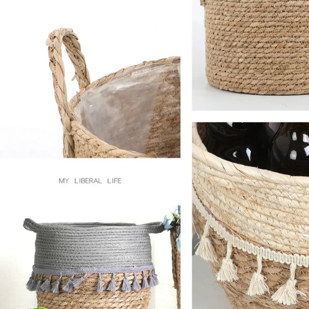 paniers rangement rotin marron clair tressé réutilisables pliables boho chic 20 25 30cm