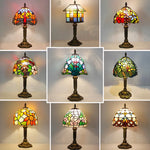 lampe table tiffany mosaïque verre coloré floral interrupteur bascule métal doré
