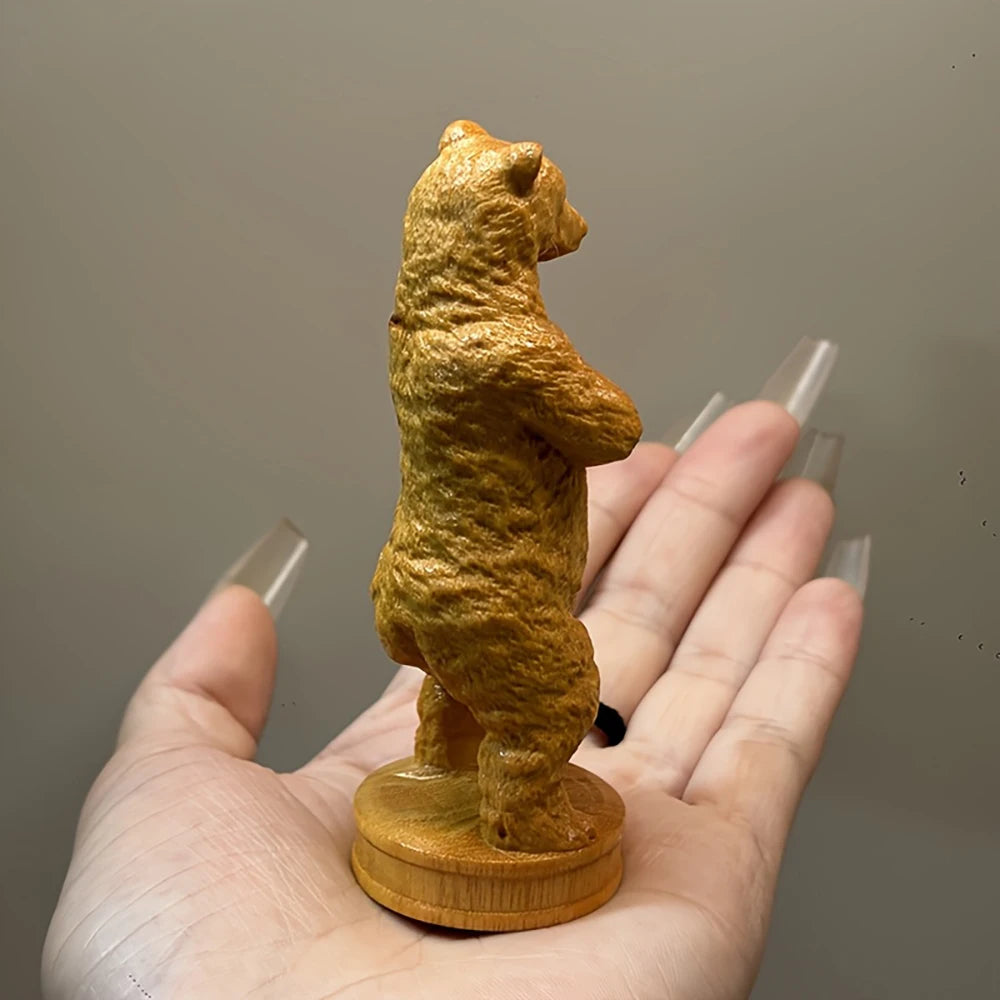 statue ours bois sculpté animal compagnie brun clair texture rugueuse animalier 10cm haute folklorique