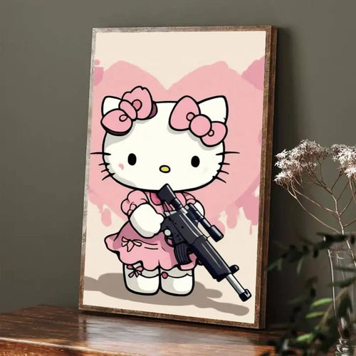 affiche hello kitty dessin animé cadre bois décoration murale salon poster pop art