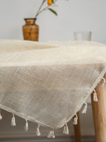 nappe table rectangle beige tissage apparent franges rustique minimalisteextérieur intérieurversible polyester