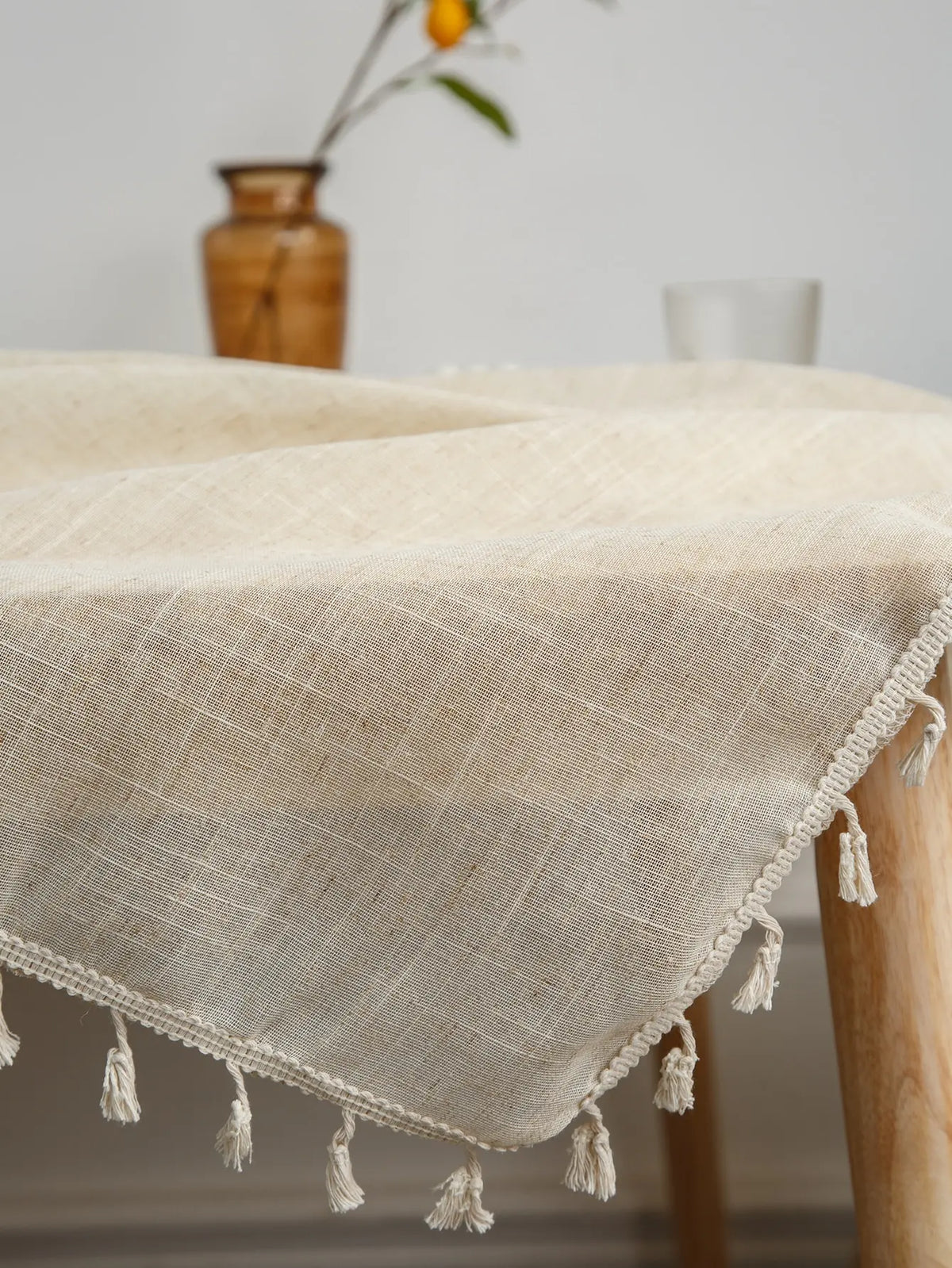 nappe table rectangle beige tissage apparent franges rustique minimalisteextérieur intérieurversible polyester