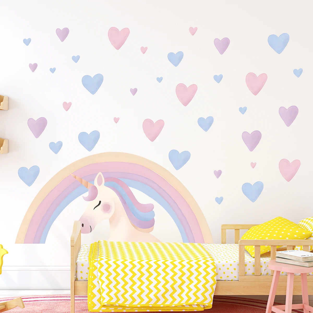 Stickers muraux licorne arc ciel cœur enfants chambre fille décoration pièce jouet vivante illustration