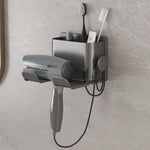 porte sèche cheveux adhésif moderne gris métallisé salle bain rangement brosse gobelet téléphone