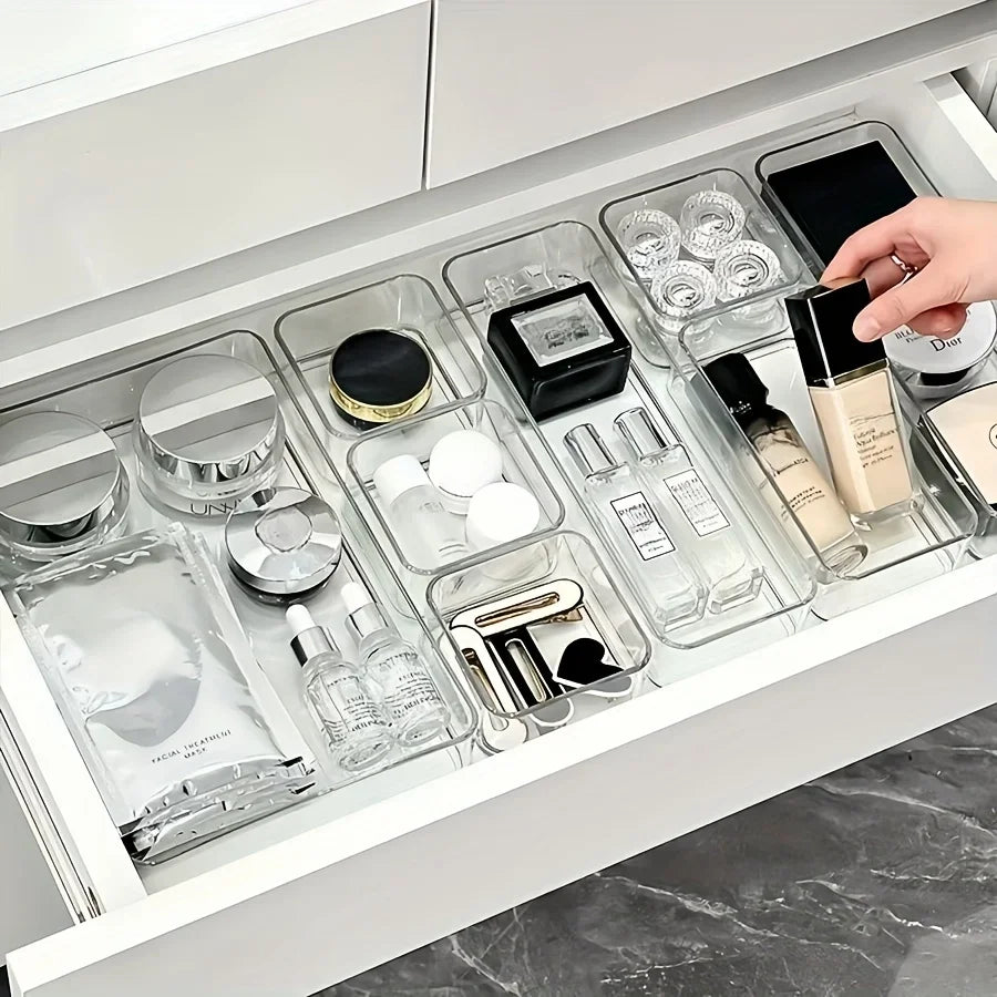 organiseur tiroir transparent compartiments multiples rangement cosmétiques réutilisable moderne sans motif