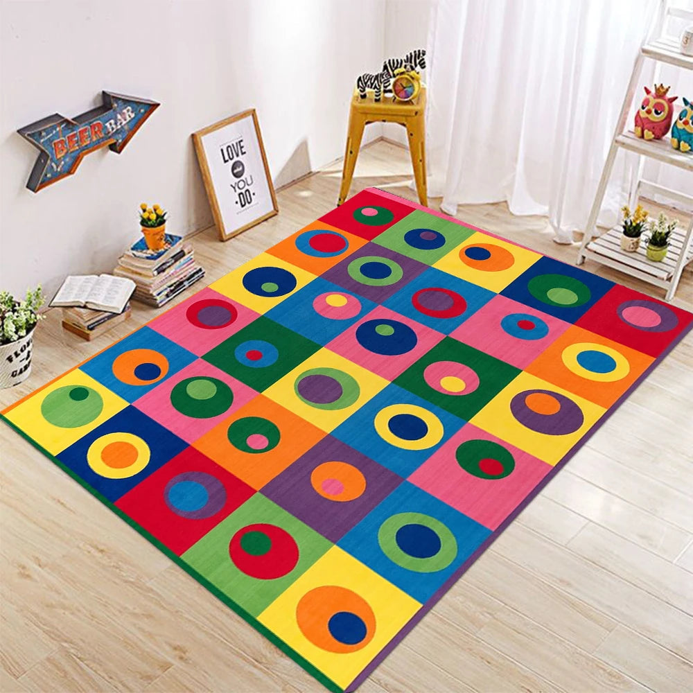 tapis moderne multicolore puzzle cercles fleur rectangle salon extérieur commercialisation