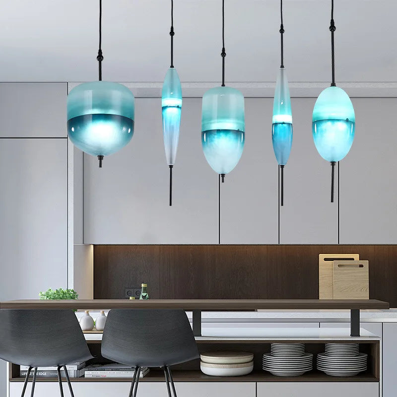 suspension lumineuse bleu blanc gris gradation couleur moderne minimaliste translucide chambre salon