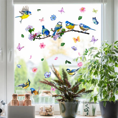 Autocollant oiseaux et fleurs pour fenêtre salle de bain