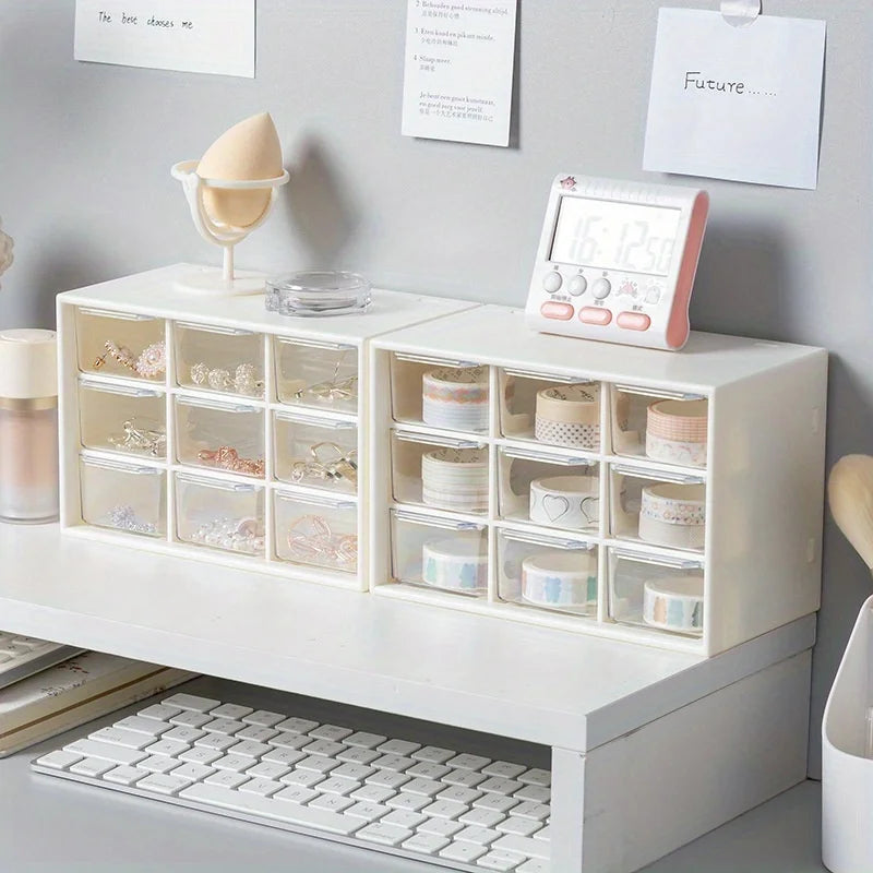 rangement modulaire tiroirs blancs motifs floraux kawaii transparent opaque journaling minimaliste