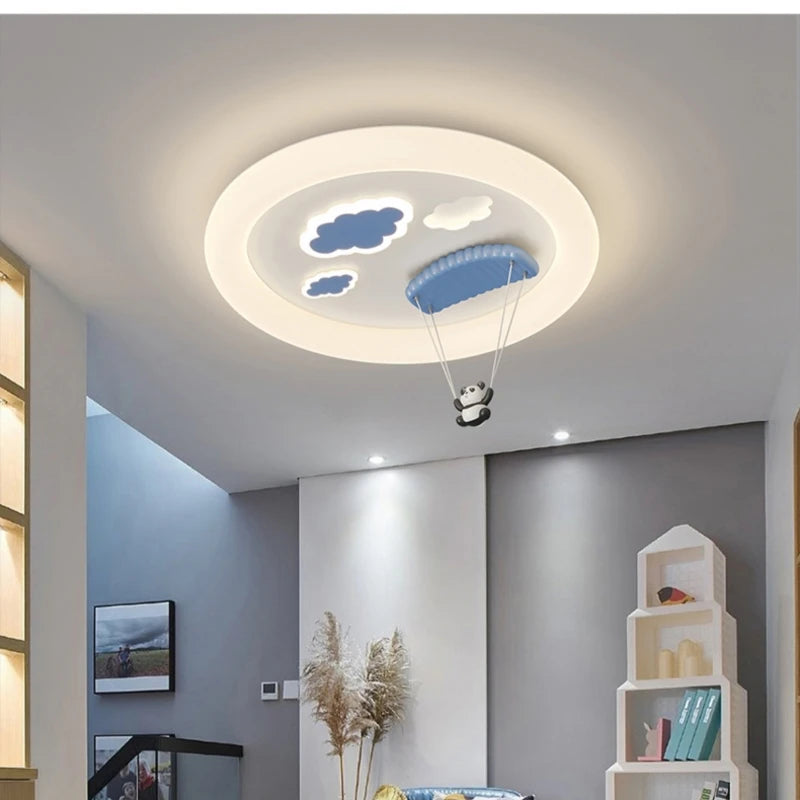 lampe enfants panda avion nuages bleu blanc moderne chambre LED pendentif