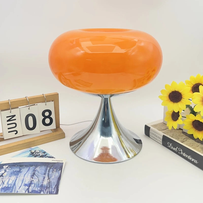 lampe table moderne verre opalescent couleurs vives vert orange rose jaune base métallique prise