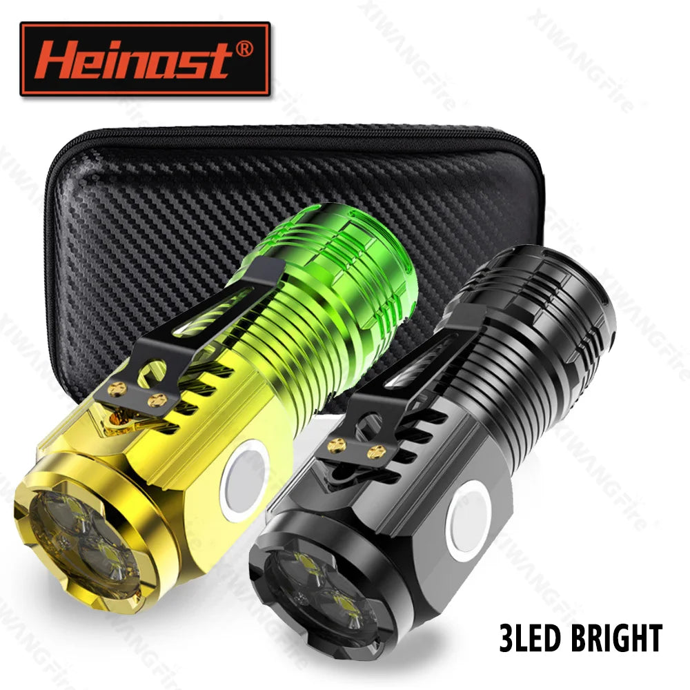 lampe torche rechargeable led vert jaune noir rayures verticales clip ceinture distance éclairage 100