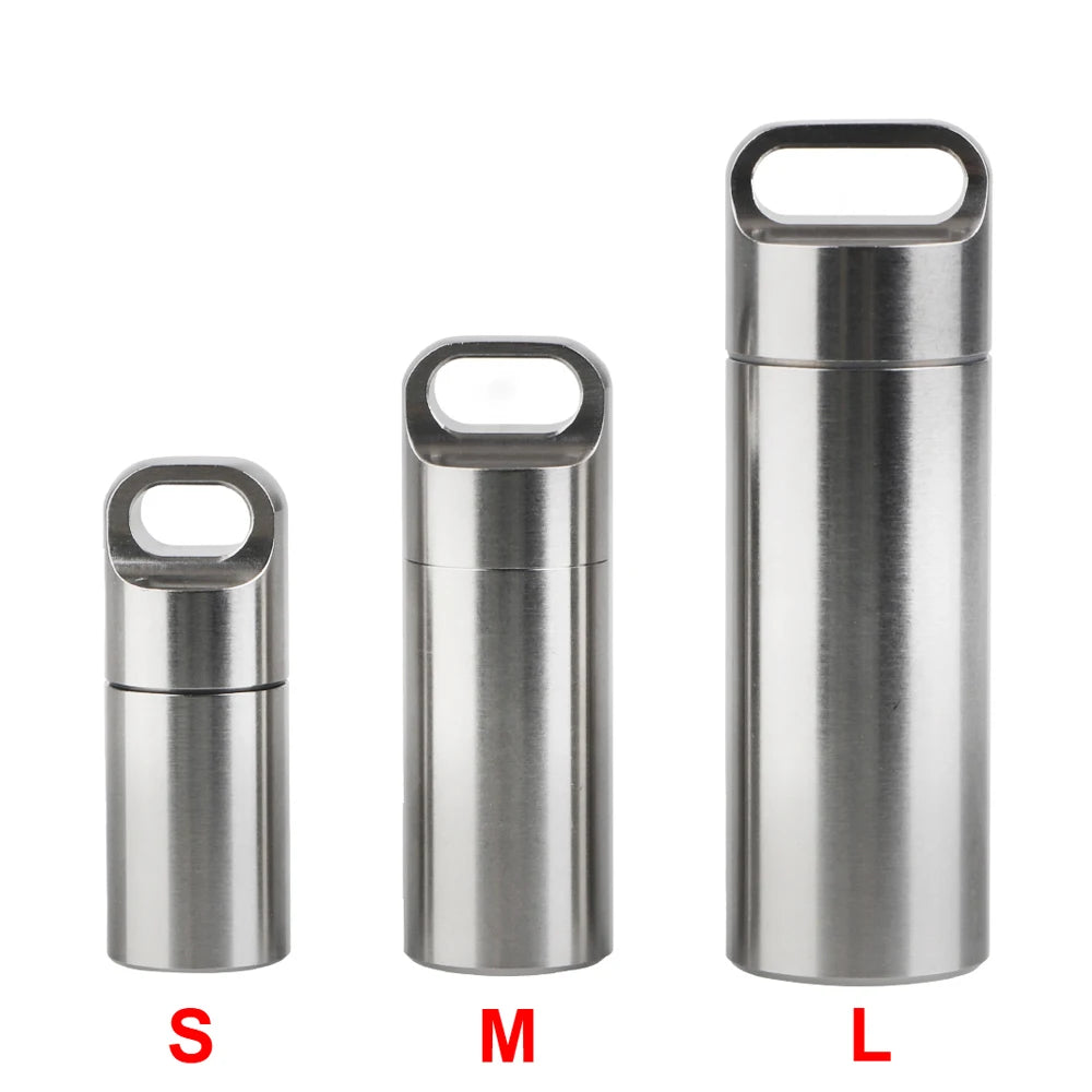 boîte rangement pilules acier inoxydable argenté moderne anneaux bouchons porte clés