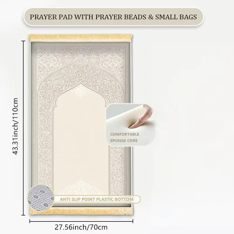 tapis prière polyester antidérapant ornements floraux beige doré classique traditionnel adultes