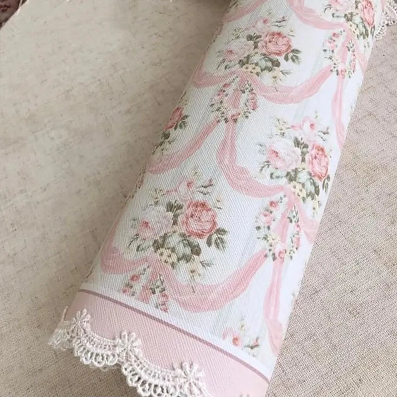 serviettes table rectangulaires fleurs roses classiques blanc rose pâle beige bleu clair bordure dentelée
