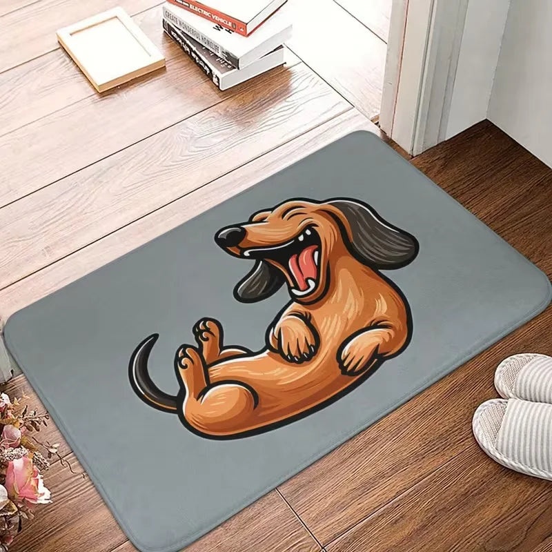 tapis sol moderne résistant rides extérieur imprimé chiens coeurs floraux beige noir marron gris