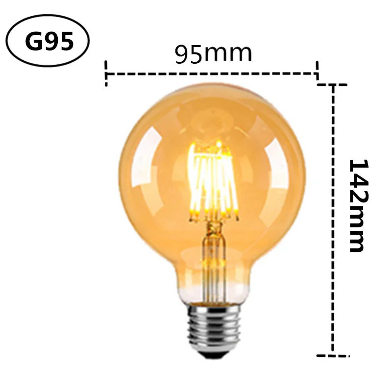 ampoule led filament édison transparente dorée vintage 360° e27 220v 4w 6w 8w 2700k