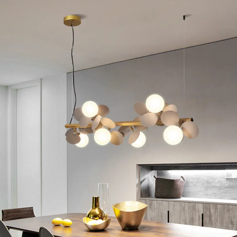 lustre suspension moderne blanc doré boules verre opale nordique salon salle manger cuisine