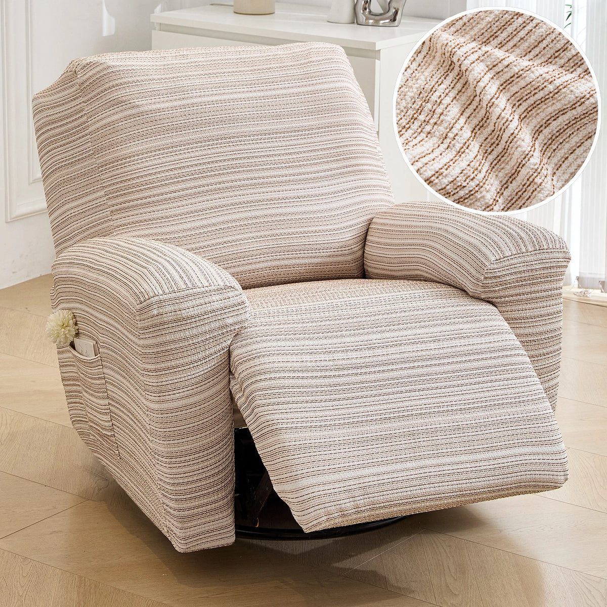 housse fauteuil inclinable beige clair tissu petits points noirs protection siège salon moderne extensible