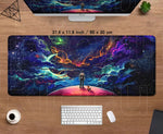 tapis souris gaming large taille bleu violet nuages étoiles antiderapant moderne