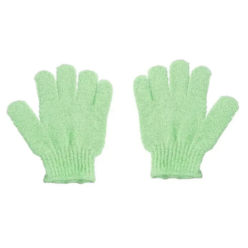 gants bain exfoliants doux microfibre violet rose jaune bleu vert