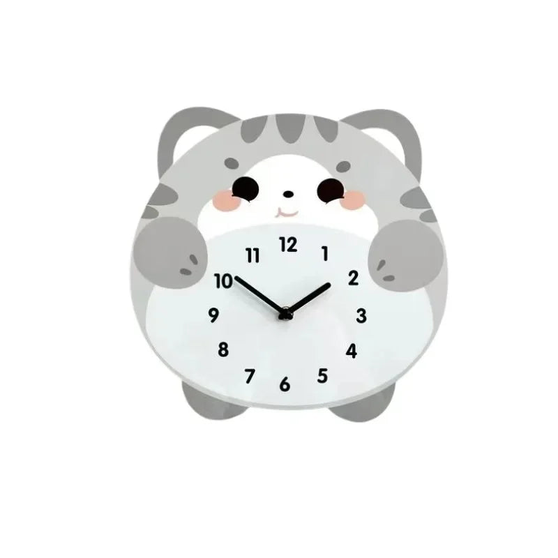 horloge murale balancière chaton mignon cartoon salon chambre quartz orange blanc gris