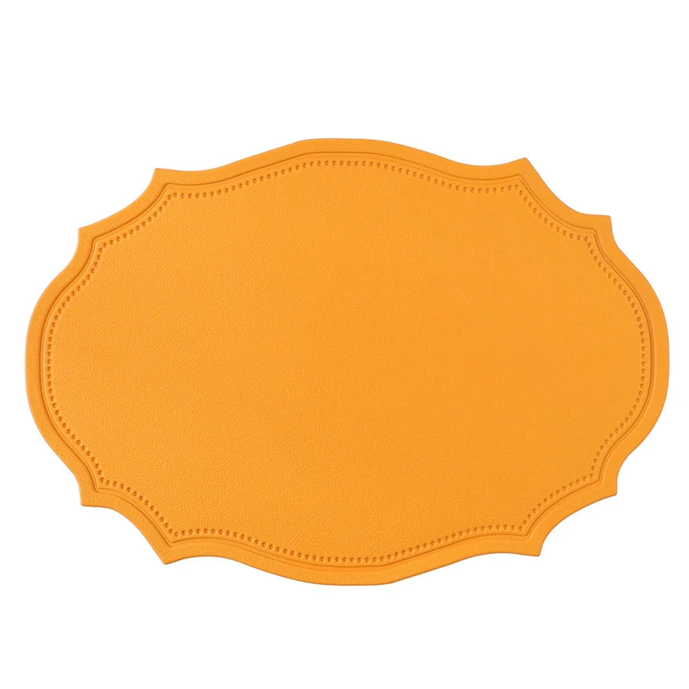 tapis table moderne bleu vert orange gris marron cuir bordure ornée respectueux environnement