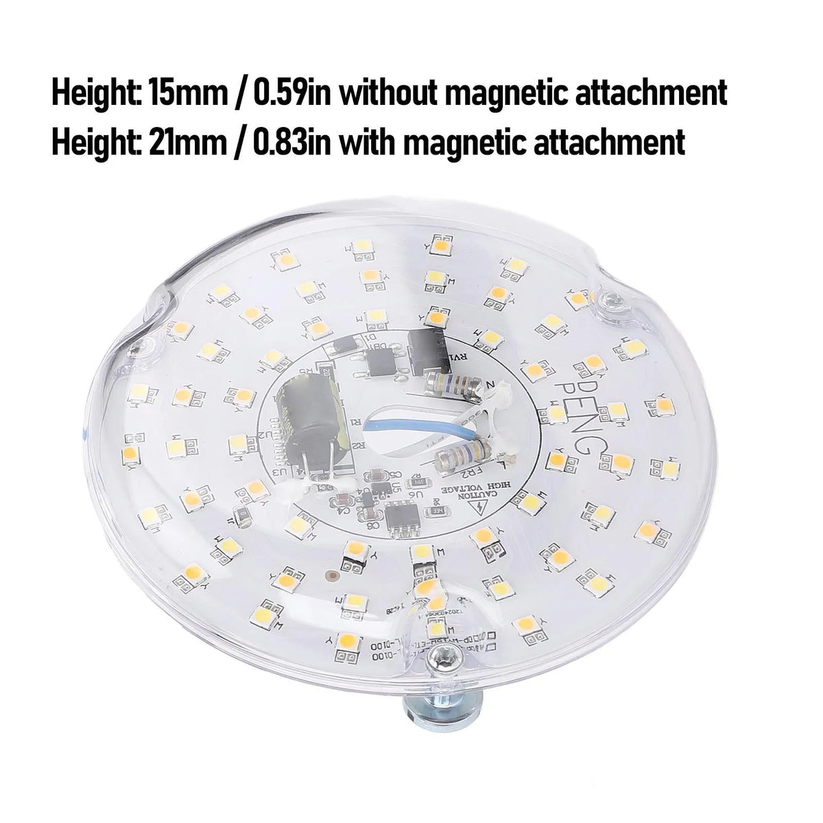 module led circulaire jaune support transparent industriel câbles bleus blancs trois points fixation métalliques