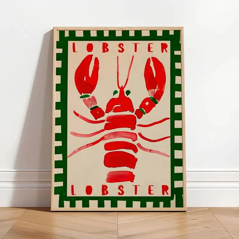 affiche illustration homard rouge géométrique cadre métal salon chambre