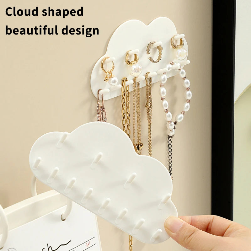rangement mural porte bijoux blanc nuage moderne adhésif colliers bracelets boucles doreilles organisation déco