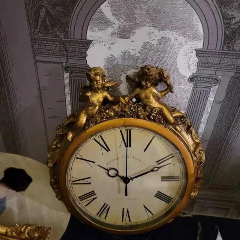 horloge murale résine vintage or ange décorations romantique volutes chambre salon