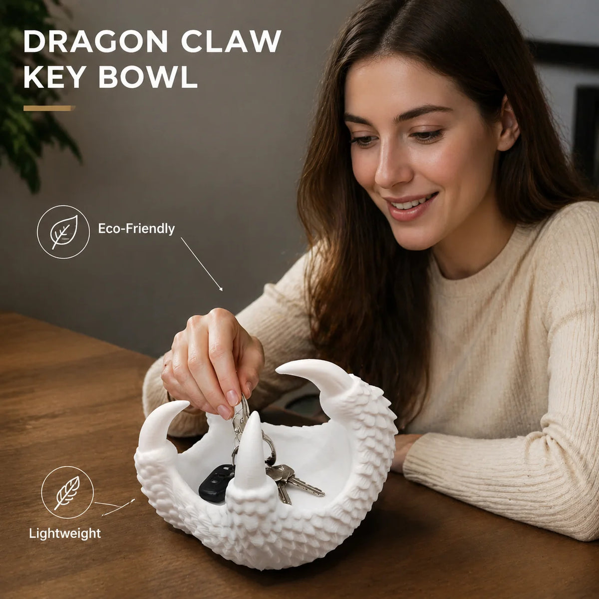 plateau décoration intérieure gothique bol griffe dragon blanc écailles détaillées clés bijoux porte clés