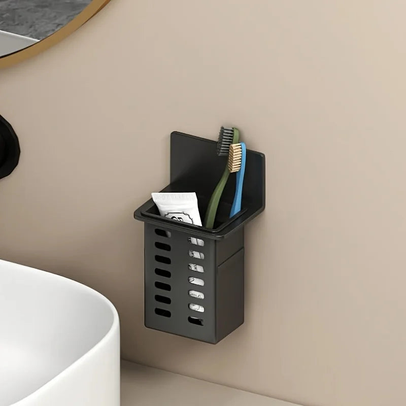 porte brosses dents adhésif moderne noir blanc perforé salle bain rangement multifonctionnel
