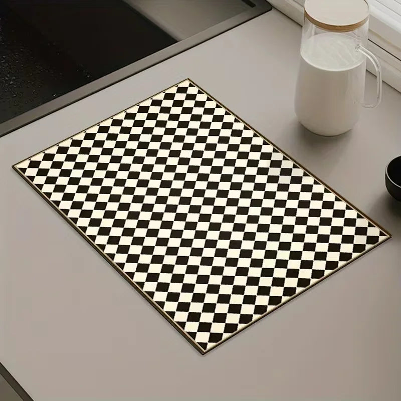 tapis cuisine carreaux géométriques noir blanc adhésif respectueux environnement moderne classique 20x30cm 30x40cm 40x60cm