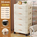 meuble rangement mobile tiroirs roulettes beige clair rayures horizontales moderne