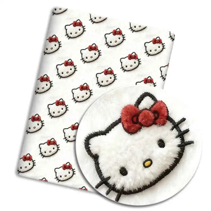tissu coton sanrio hello kitty rose blanc motif étoiles coeurs arc ciel enfantin decorative