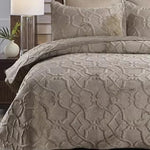 ensemble literie géométrique doux beige taupe chambre coucher couverture taies oreillers texturées