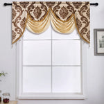 rideau fenêtre floral damassé semi transparent gris beige tissu polyester texturé glands classique 135x75cm