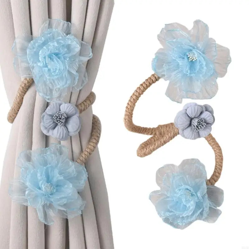 boucles rideau violet rose bleu clair blanc fleurs tulle noeuds corde opaques décoratifs