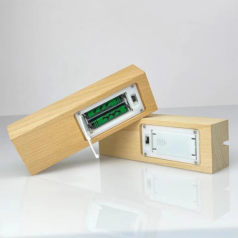 support chargeur led alimenté usb piles aaa bois naturel minimaliste câble charge bouton d'alimentation