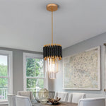 suspension lumineuse moderne or noir cristal led rayures horizontales verre transparent élègante chaîne métallique