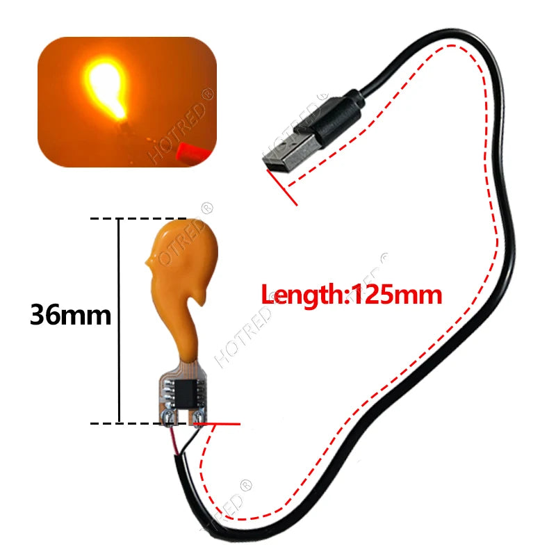 décoration anniversaire bougie led flamme orange moderne câble usb 5v 280mm