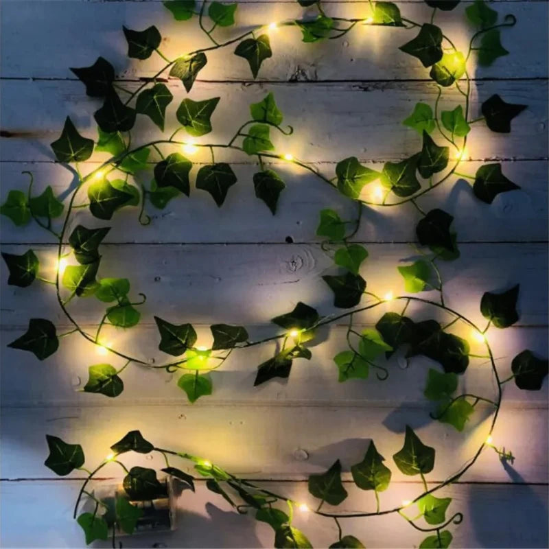 guirlande lumineuse artificielle feuilles vertes lumières led blanc decoration intérieure extérieure noël moderne