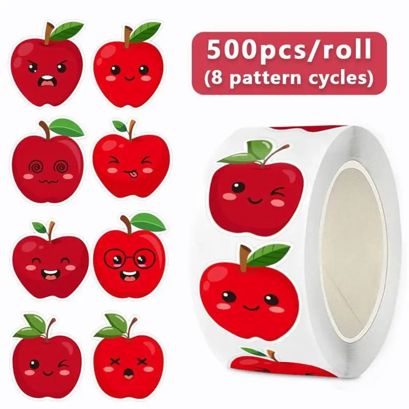 sticker autocollant dessin animé sourire wink lunettes vert rouge enfant classe fête 500 pièces