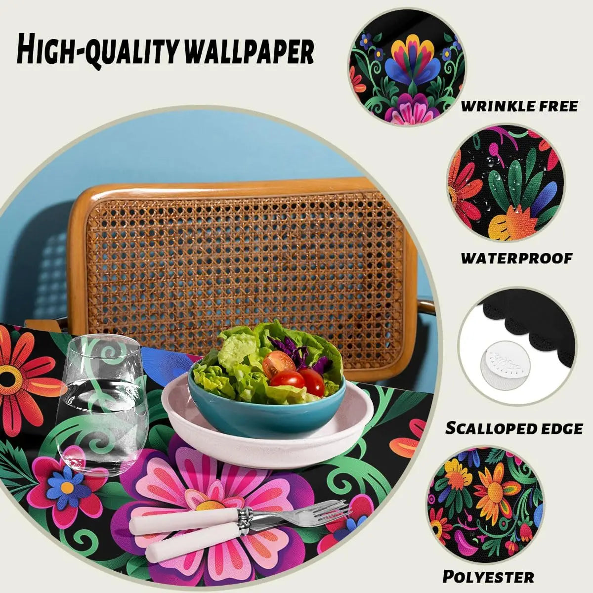 nappe table rectangulaire jour morts fleurs colorées polyester moderne noire festive rouges orangées jaunes