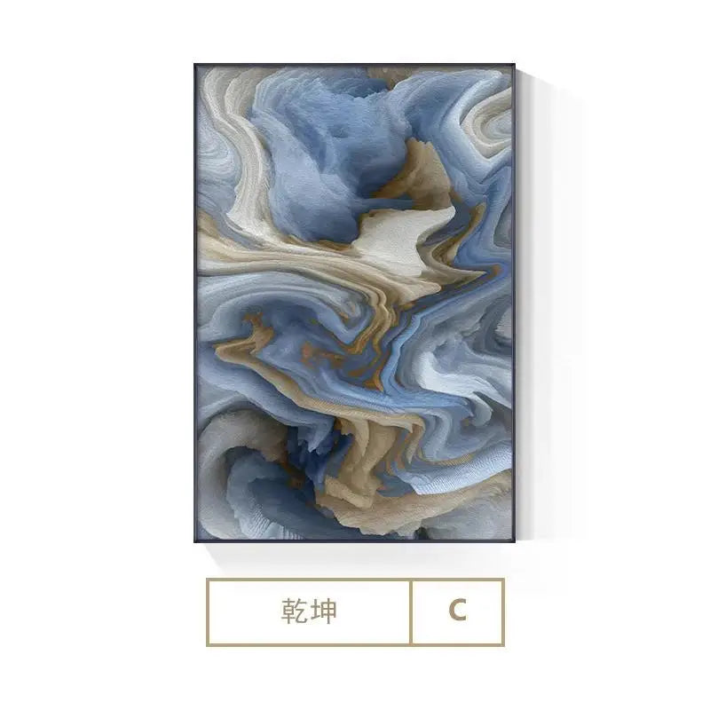 tableau abstrait moderne bleu blanc toile marbré impression toile doré