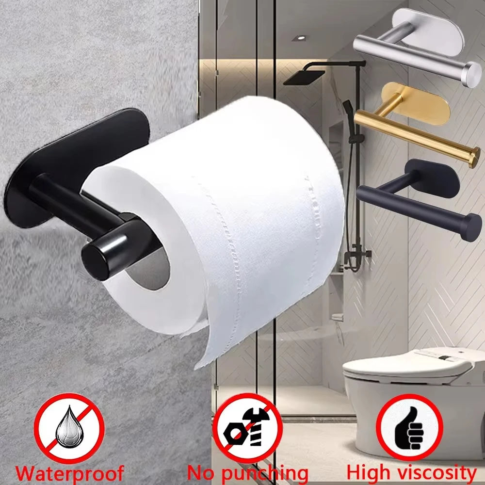 support rangement salle bain argenté moderne porte serviettes papier toilette adhésif minimaliste pièces
