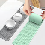 tapis cuisine silicone moderne noir gris rose jaune blanc vert rayures horizontales