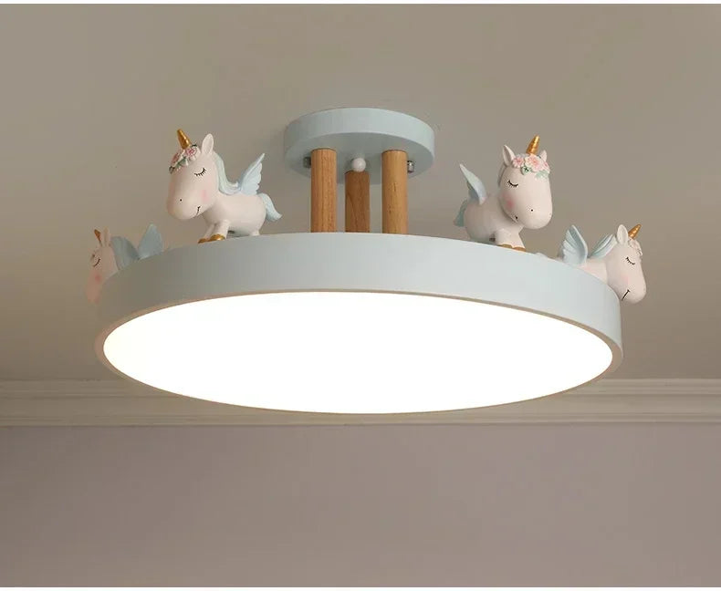 lampe moderne licorne rose blanche bleue chambre enfant coiffes fleurs