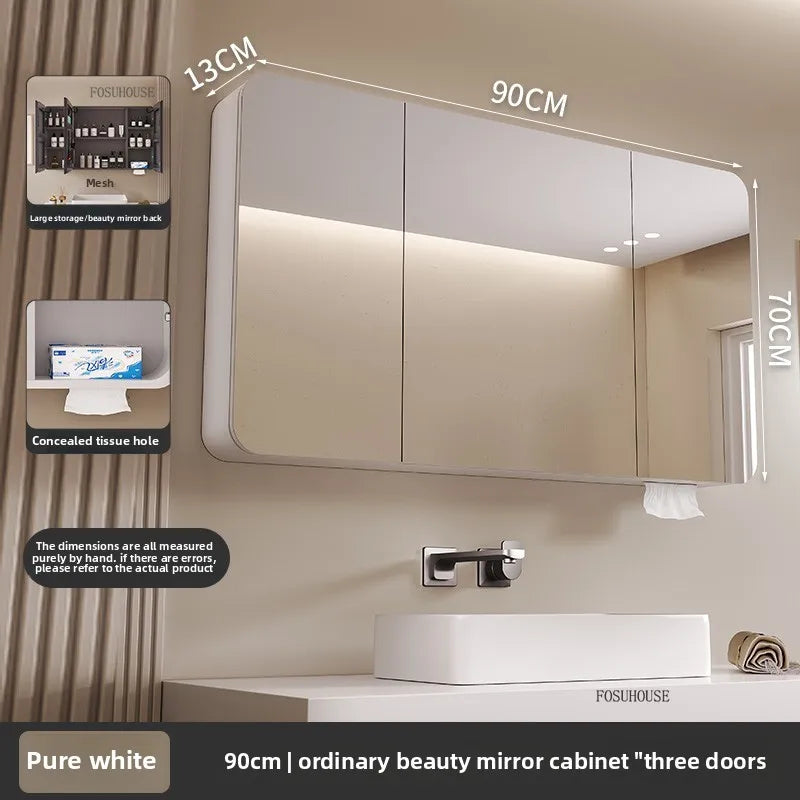 armoire salle bain murale miroir led rangement porte coulissante moderne blanc gris